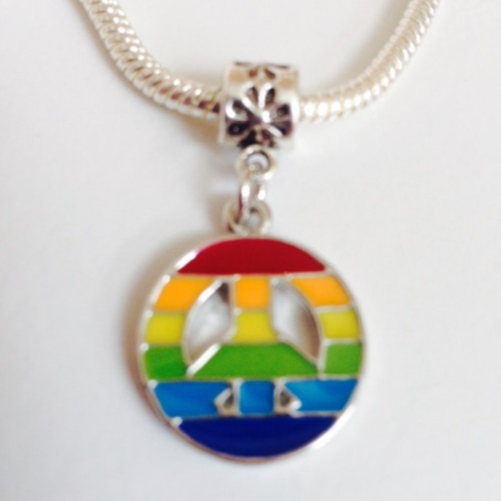 "PEACE SIGN" Silver Plated Dangling Charm Bead For European Style Charm Bracelet